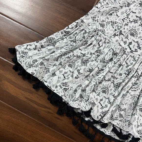 Poupette St. Barth Size Small White Black Pattern Heni Tassel Mini Dress - Picture 3 of 13